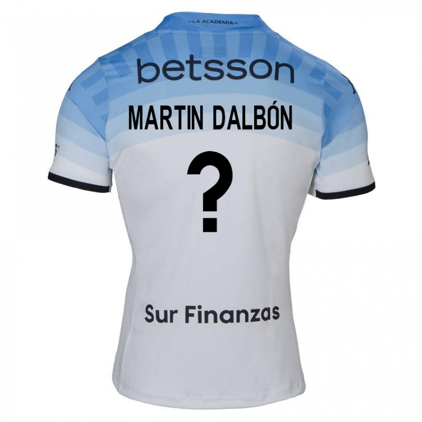 Uomo Maglia Juan Martin Dalbón #0 Bianco Blu Nero Kit Gara Away 2024/25 Maglietta