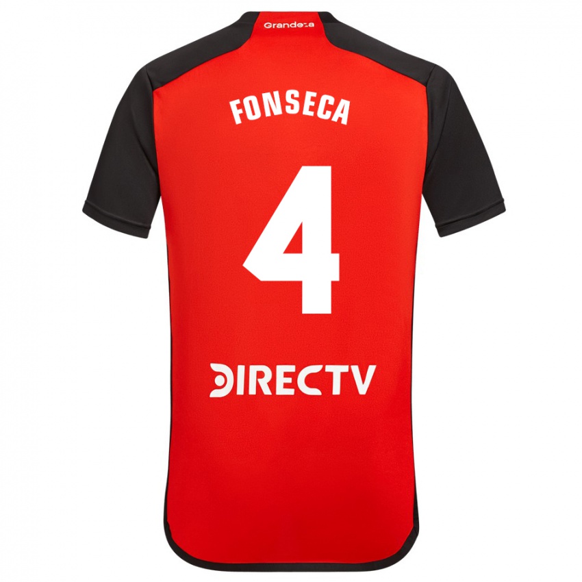 Uomo Maglia Nicolás Fonseca #4 Rosso Nero Bianco Kit Gara Away 2024/25 Maglietta