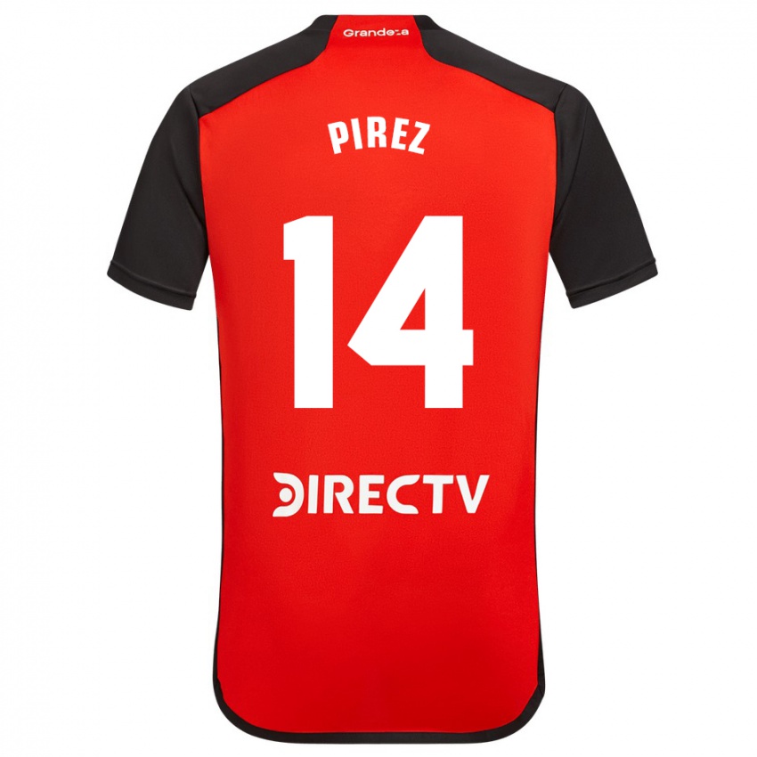 Uomo Maglia Leandro González Pírez #14 Rosso Nero Bianco Kit Gara Away 2024/25 Maglietta