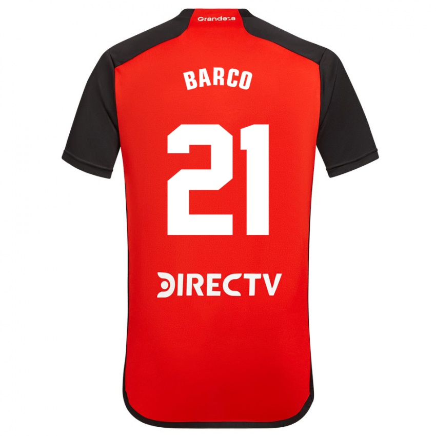 Uomo Maglia Esequiel Barco #21 Rosso Nero Bianco Kit Gara Away 2024/25 Maglietta