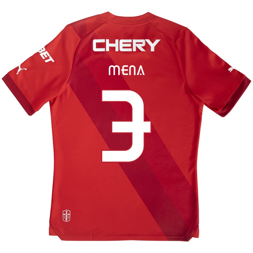 Uomo Maglia Eugenio Mena #3 Rosso Bianco Kit Gara Away 2024/25 Maglietta