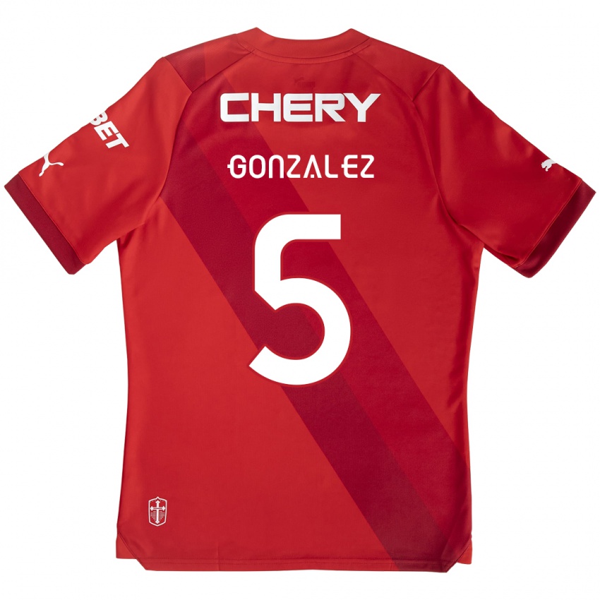 Uomo Maglia Daniel González #5 Rosso Bianco Kit Gara Away 2024/25 Maglietta