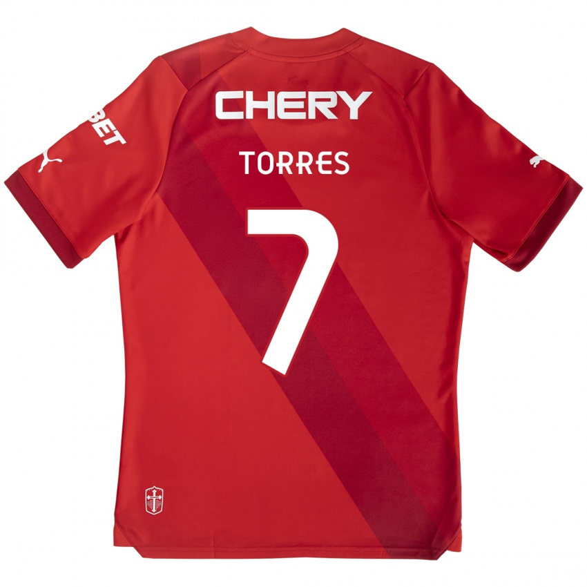 Uomo Maglia Joaquín Torres #7 Rosso Bianco Kit Gara Away 2024/25 Maglietta