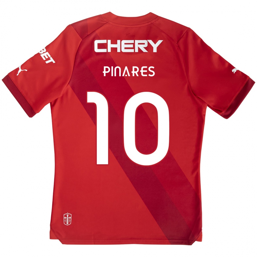 Uomo Maglia Cesar Pinares #10 Rosso Bianco Kit Gara Away 2024/25 Maglietta