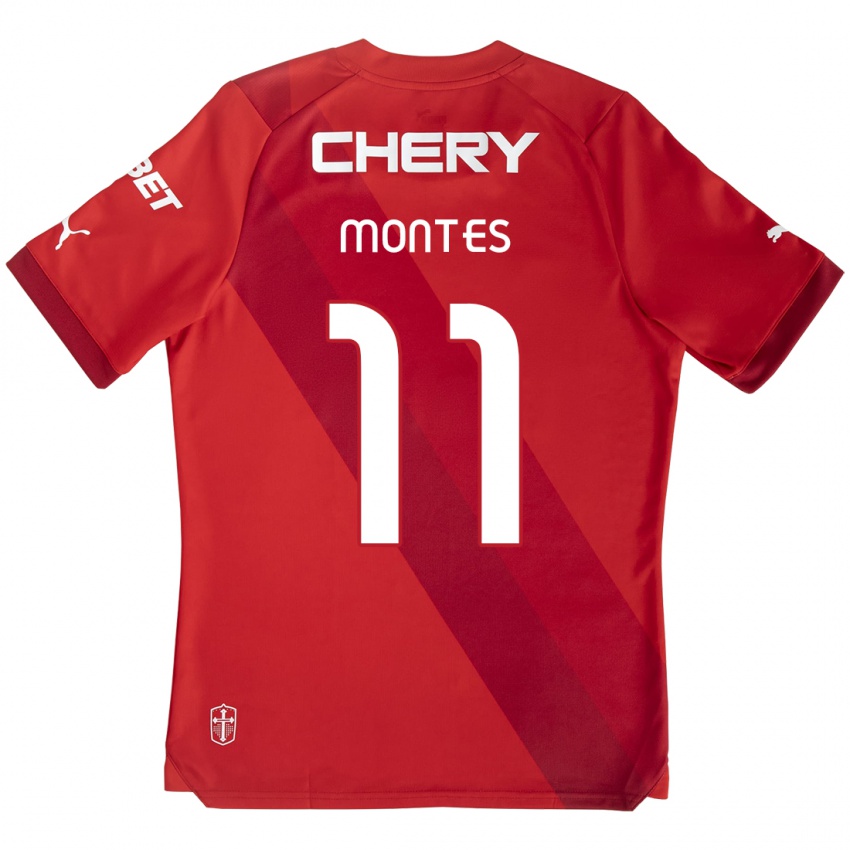 Uomo Maglia Clemente Montes #11 Rosso Bianco Kit Gara Away 2024/25 Maglietta