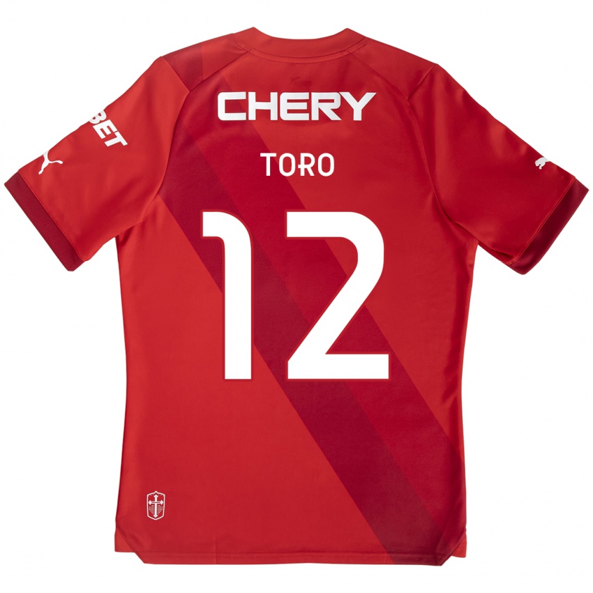 Uomo Maglia Ian Toro #12 Rosso Bianco Kit Gara Away 2024/25 Maglietta