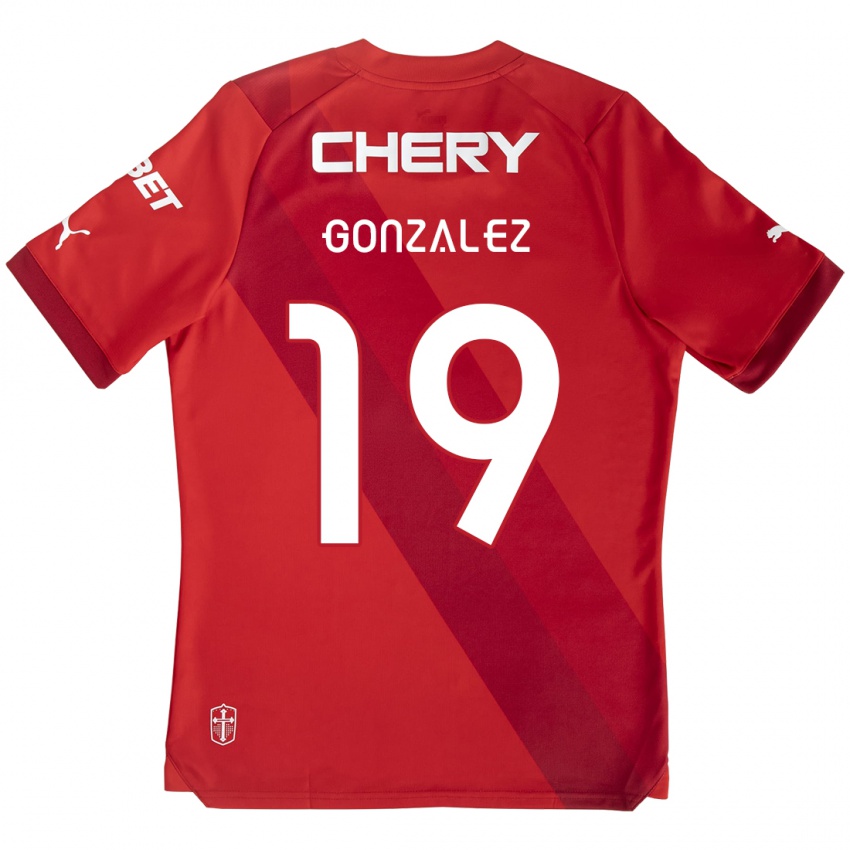 Uomo Maglia Bryan González #19 Rosso Bianco Kit Gara Away 2024/25 Maglietta