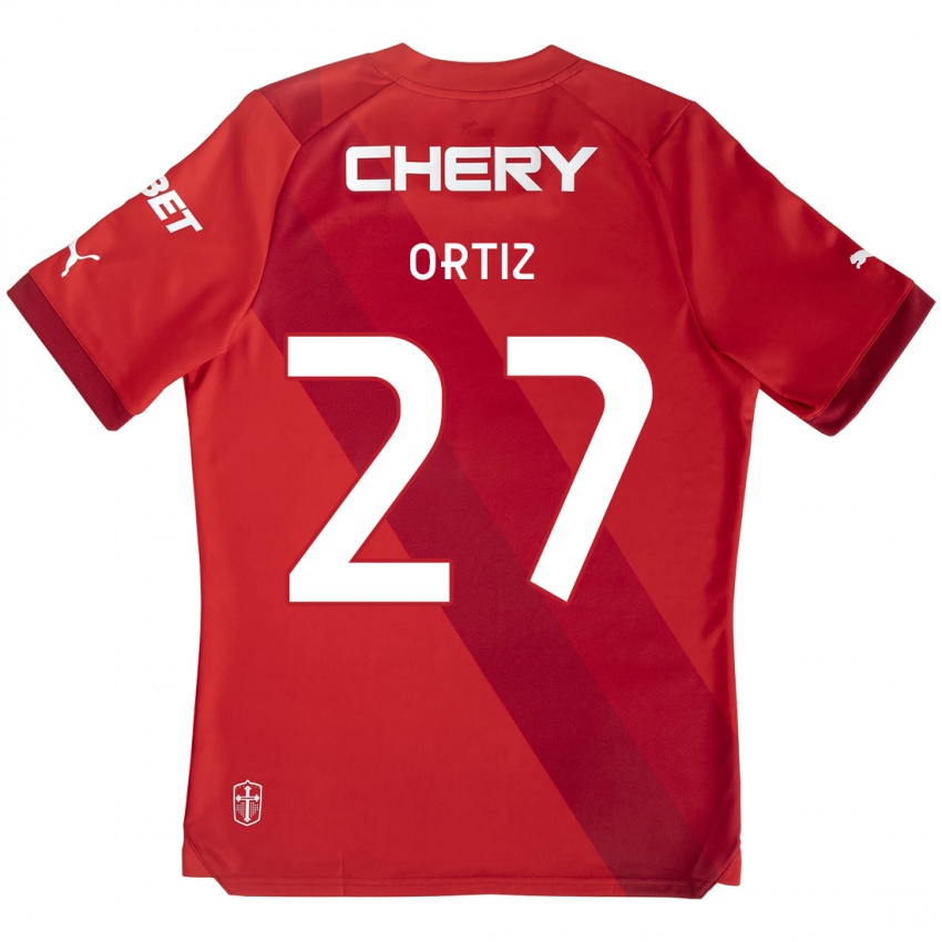 Uomo Maglia Jorge Ortiz #27 Rosso Bianco Kit Gara Away 2024/25 Maglietta