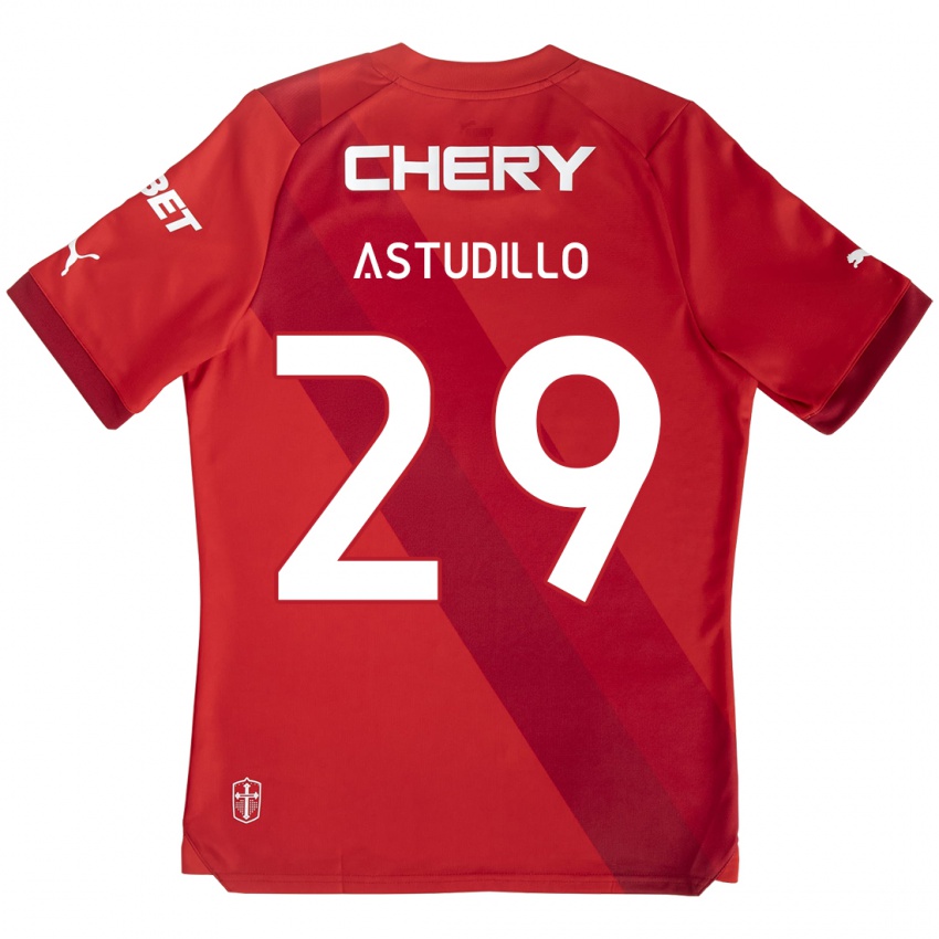 Uomo Maglia Aaron Astudillo #29 Rosso Bianco Kit Gara Away 2024/25 Maglietta