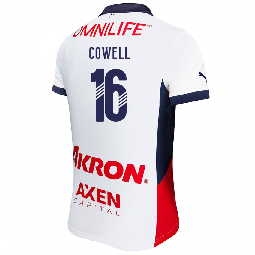 Uomo Maglia Cade Cowell #16 Bianco Rosso Blu Kit Gara Away 2024/25 Maglietta