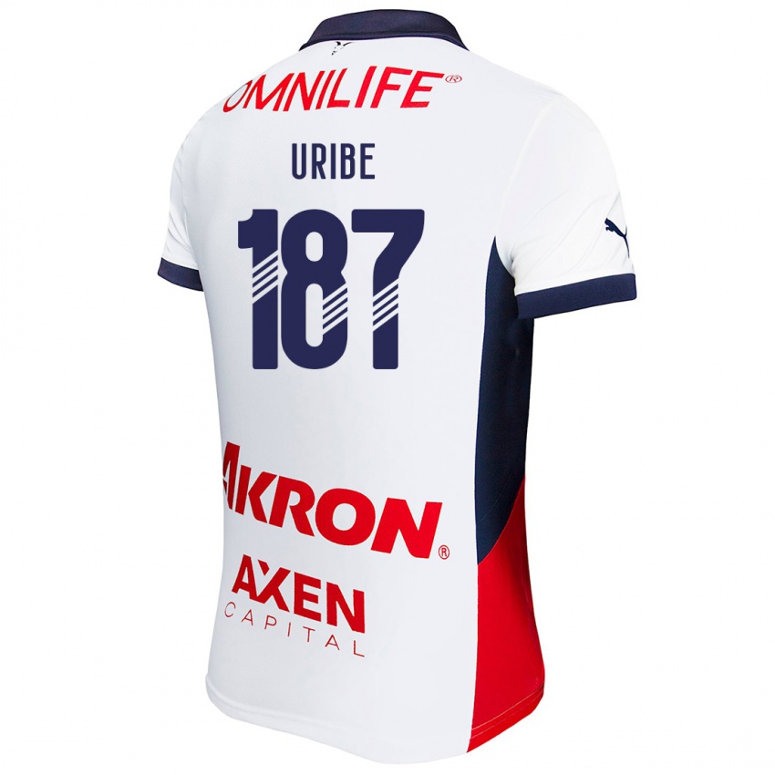 Uomo Maglia Juan Uribe #187 Bianco Rosso Blu Kit Gara Away 2024/25 Maglietta