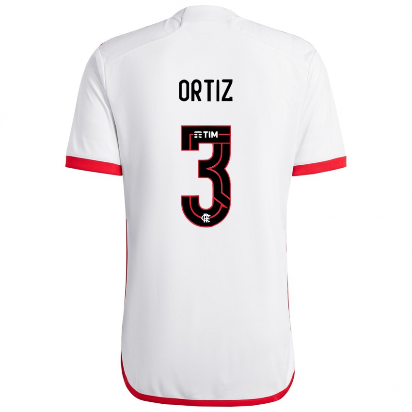 Uomo Maglia Léo Ortiz #3 Bianco Rosso Kit Gara Away 2024/25 Maglietta