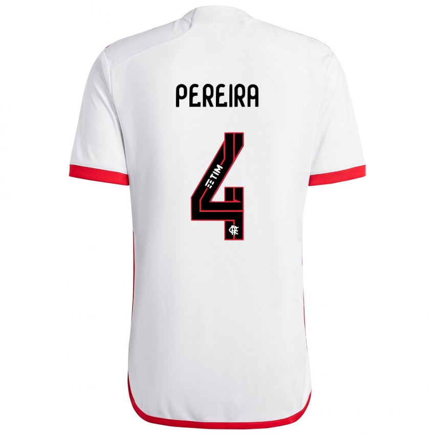 Uomo Maglia Leo Pereira #4 Bianco Rosso Kit Gara Away 2024/25 Maglietta