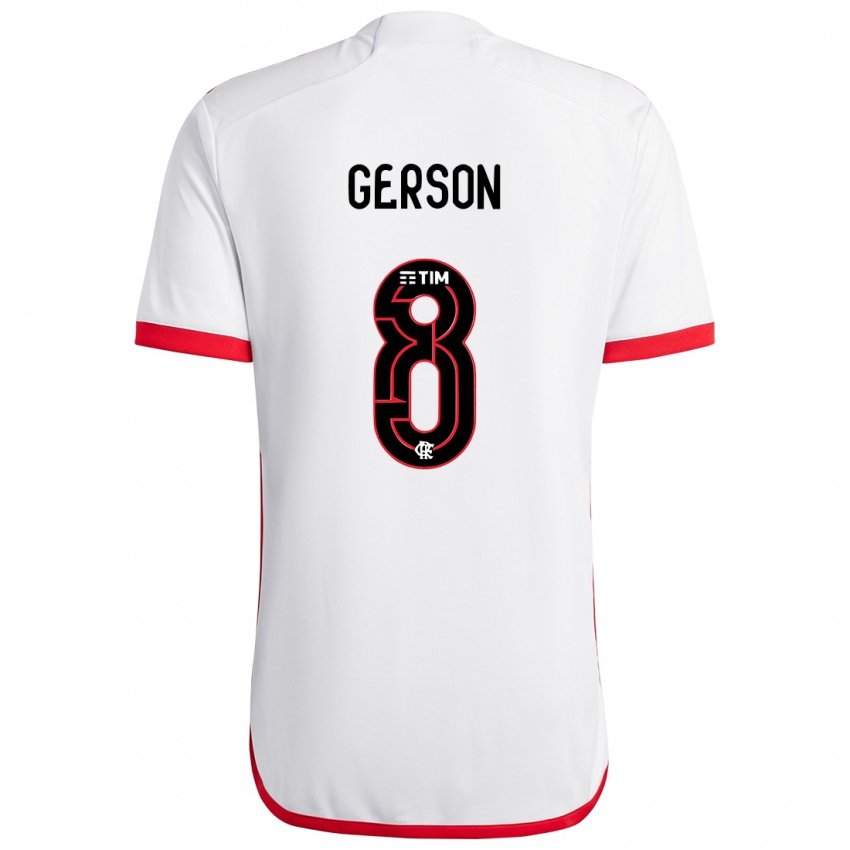 Uomo Maglia Gerson #8 Bianco Rosso Kit Gara Away 2024/25 Maglietta