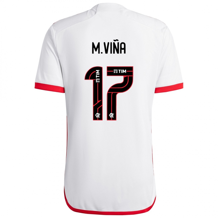 Uomo Maglia Matias Vina #17 Bianco Rosso Kit Gara Away 2024/25 Maglietta