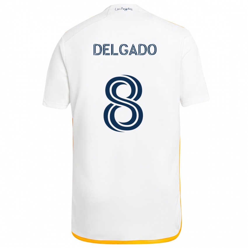 Donna Maglia Mark Delgado #8 Bianco Giallo Kit Gara Home 2024/25 Maglietta