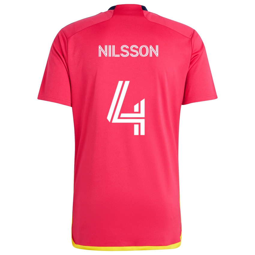 Donna Maglia Joakim Nilsson #4 Rosso Blu Kit Gara Home 2024/25 Maglietta