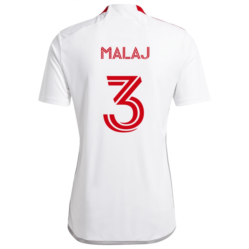 Donna Maglia Albert Malaj #3 Bianco Rosso Kit Gara Away 2024/25 Maglietta