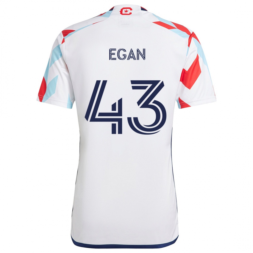 Donna Maglia Noah Egan #43 Bianco Rosso Blu Kit Gara Away 2024/25 Maglietta