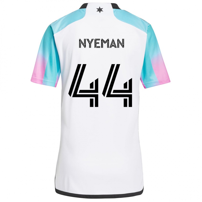 Donna Maglia Moses Nyeman #44 Bianco Blu Nero Kit Gara Away 2024/25 Maglietta