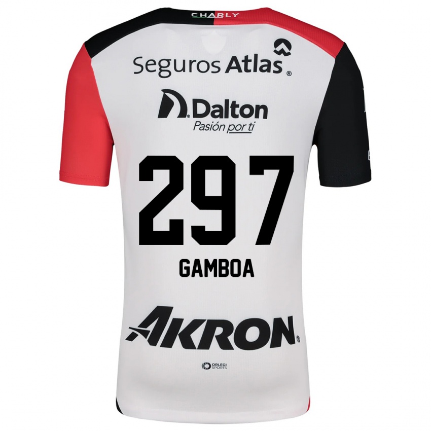 Donna Maglia Luis Gamboa #297 Bianco Rosso Nero Kit Gara Away 2024/25 Maglietta