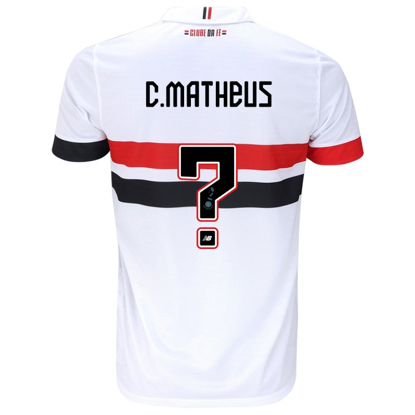 Bambino Maglia Caio Matheus #0 Bianco Rosso Nero Kit Gara Home 2024/25 Maglietta