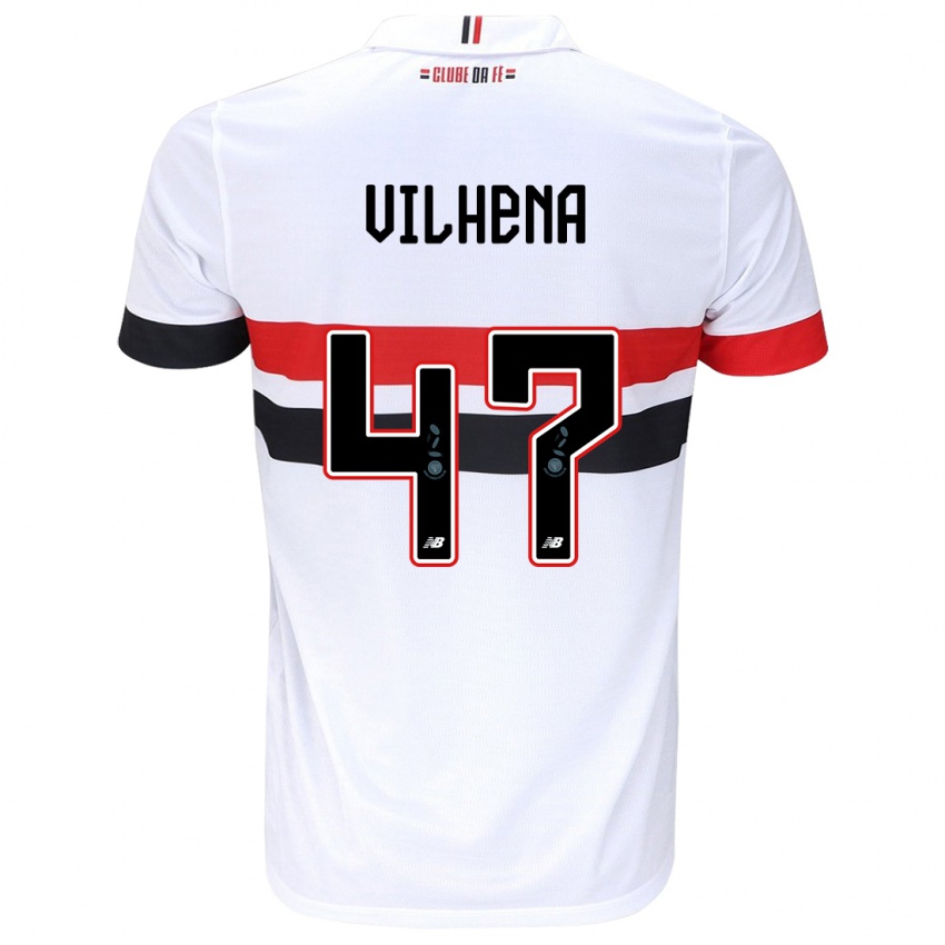 Bambino Maglia Pedro Vilhena #47 Bianco Rosso Nero Kit Gara Home 2024/25 Maglietta