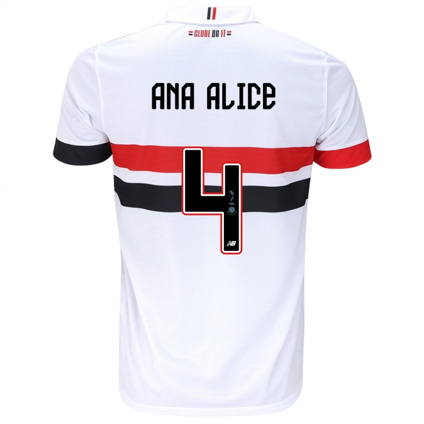 Bambino Maglia Ana Alice Luciano Da Silva #4 Bianco Rosso Nero Kit Gara Home 2024/25 Maglietta