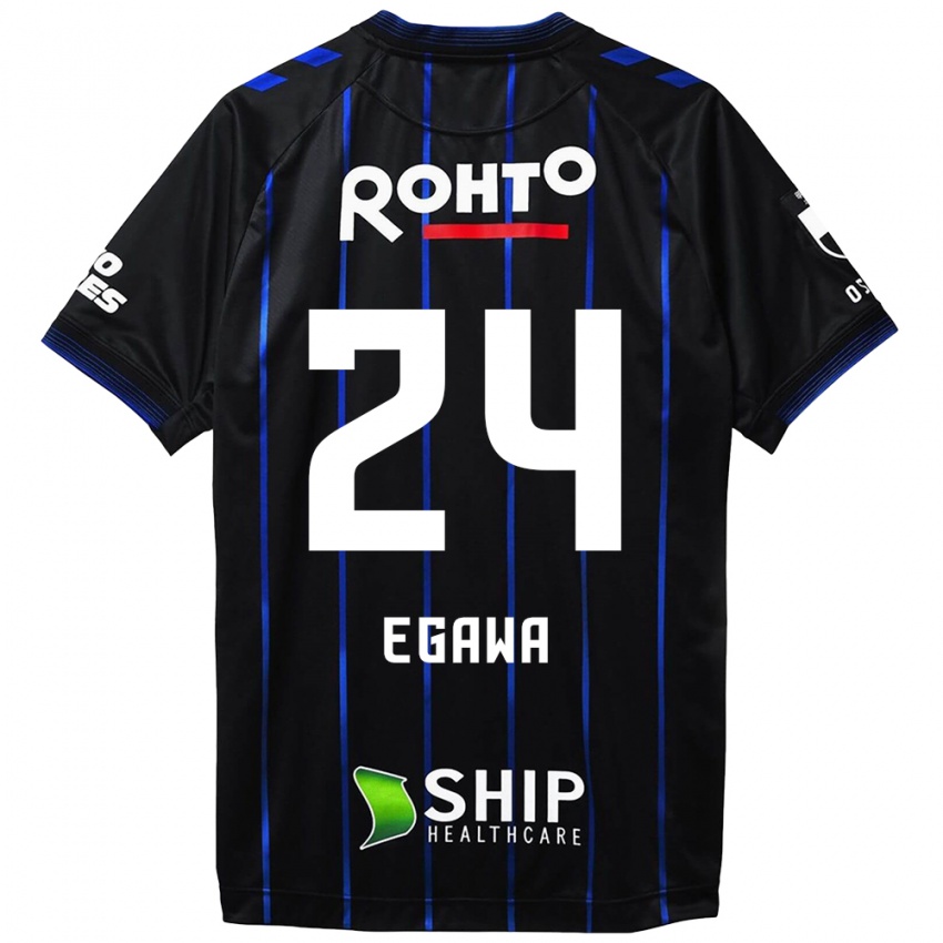 Bambino Maglia Yusei Egawa #24 Nero Blu Kit Gara Home 2024/25 Maglietta