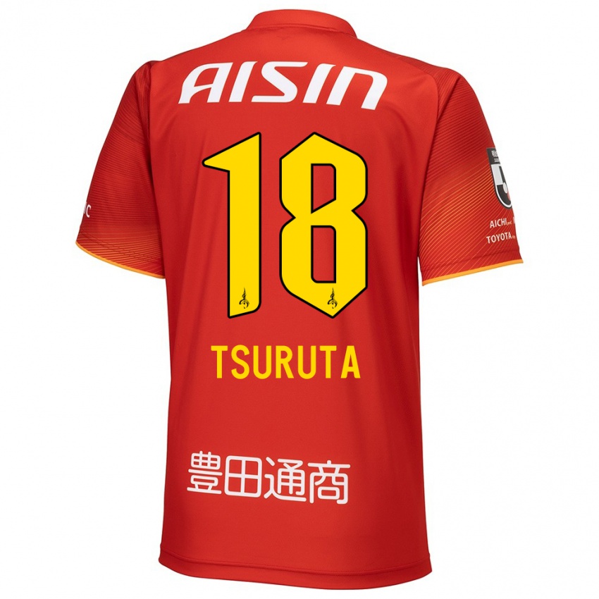 Bambino Maglia Shu Tsuruta #18 Rosso Bianco Giallo Kit Gara Home 2024/25 Maglietta