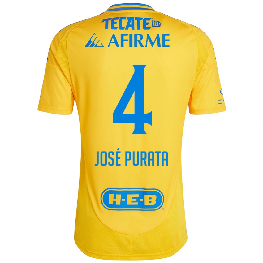 Bambino Maglia Juan Jose Purata #4 Oro Giallo Kit Gara Home 2024/25 Maglietta