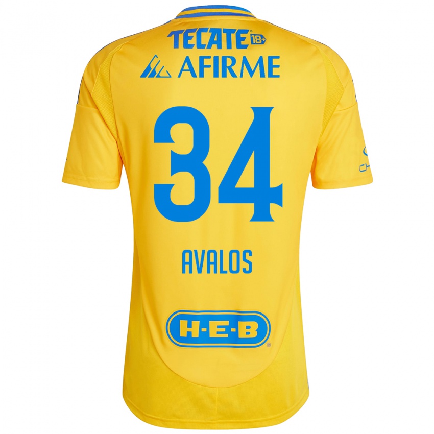 Bambino Maglia Erick Avalos #34 Oro Giallo Kit Gara Home 2024/25 Maglietta