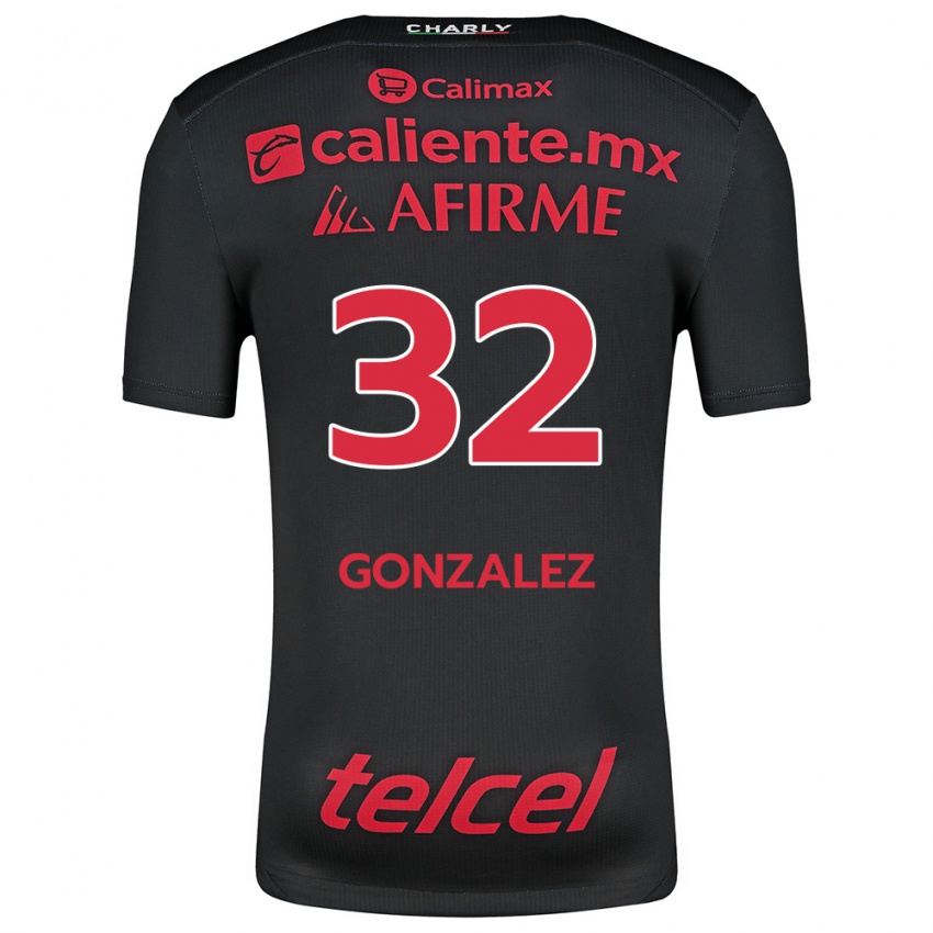 Bambino Maglia Carlos Gonzalez #32 Nero Rosso Kit Gara Home 2024/25 Maglietta