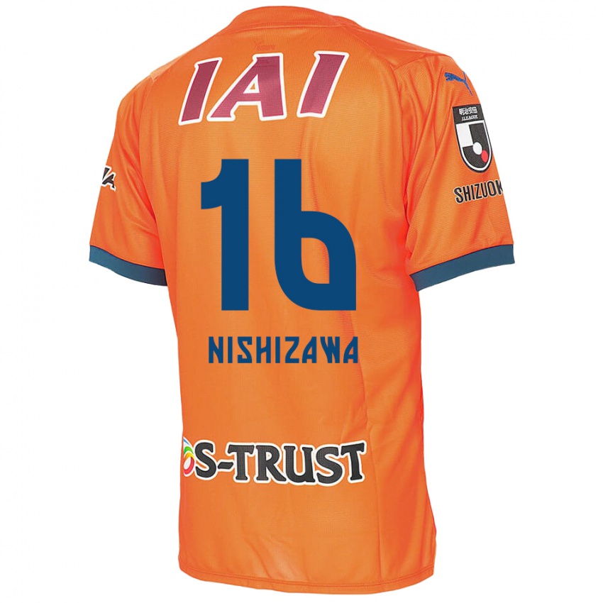 Bambino Maglia Kenta Nishizawa #16 Arancione Blu Kit Gara Home 2024/25 Maglietta