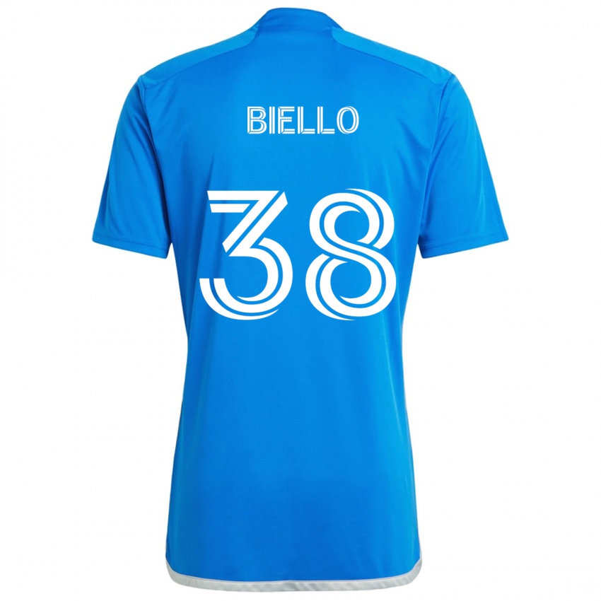 Bambino Maglia Alessandro Biello #38 Blu Bianco Kit Gara Home 2024/25 Maglietta