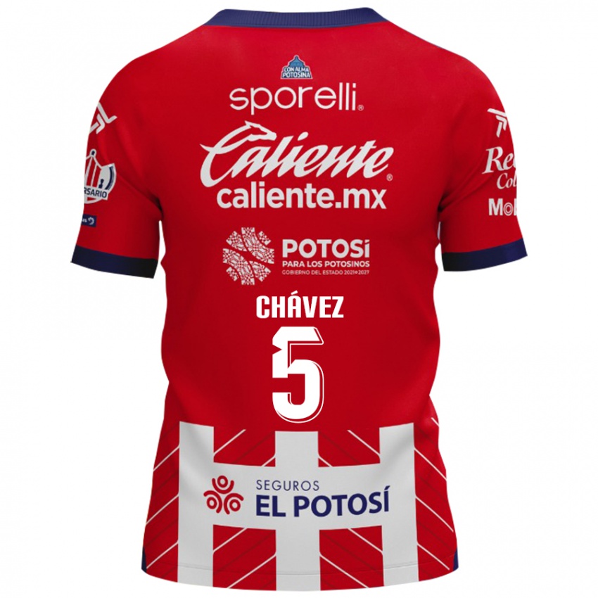 Bambino Maglia Ricardo Chávez #5 Rosso Bianco Kit Gara Home 2024/25 Maglietta