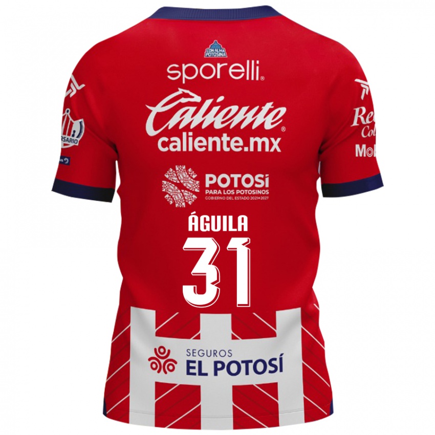 Bambino Maglia Eduardo Águila #31 Rosso Bianco Kit Gara Home 2024/25 Maglietta