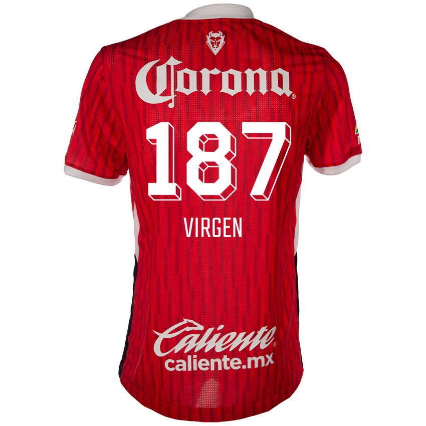 Bambino Maglia Oswaldo Virgen #187 Rosso Bianco Kit Gara Home 2024/25 Maglietta