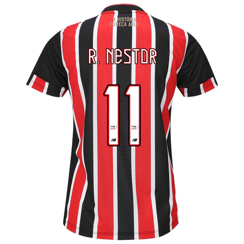 Bambino Maglia Rodrigo Nestor #11 Nero Rosso Bianco Kit Gara Away 2024/25 Maglietta