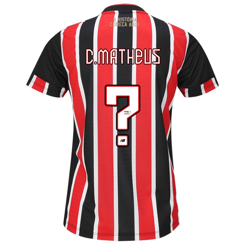 Bambino Maglia Caio Matheus #0 Nero Rosso Bianco Kit Gara Away 2024/25 Maglietta