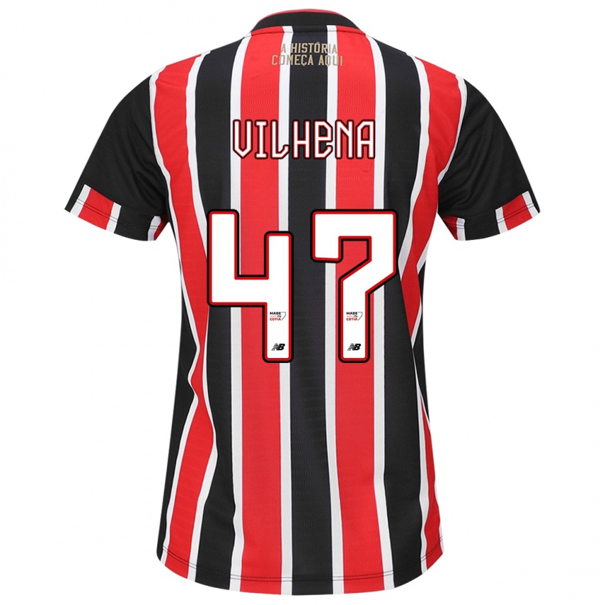 Bambino Maglia Pedro Vilhena #47 Nero Rosso Bianco Kit Gara Away 2024/25 Maglietta