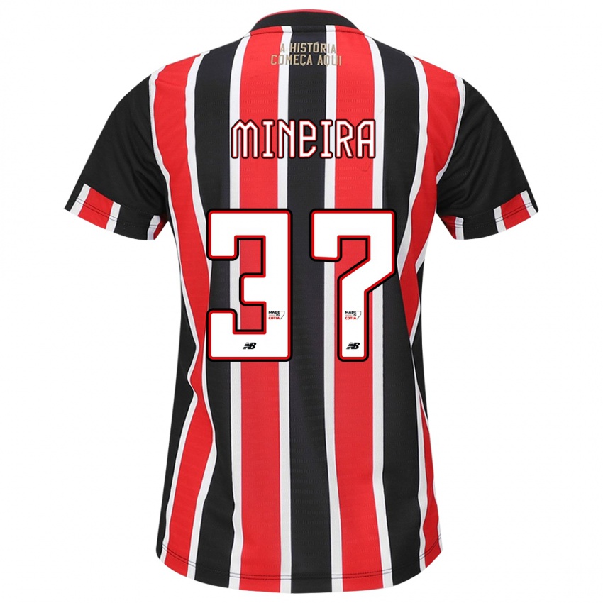 Bambino Maglia Rafa Mineira #37 Nero Rosso Bianco Kit Gara Away 2024/25 Maglietta