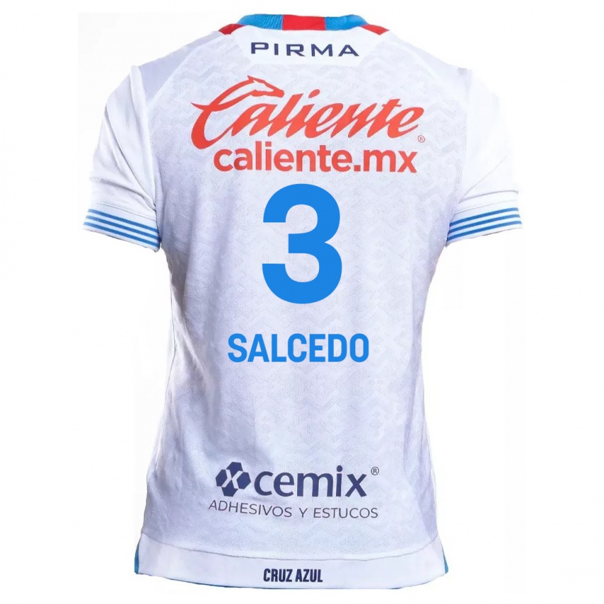 Bambino Maglia Carlos Salcedo #3 Bianco Blu Kit Gara Away 2024/25 Maglietta