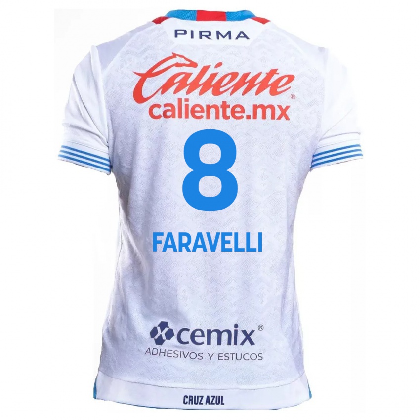 Bambino Maglia Lorenzo Faravelli #8 Bianco Blu Kit Gara Away 2024/25 Maglietta