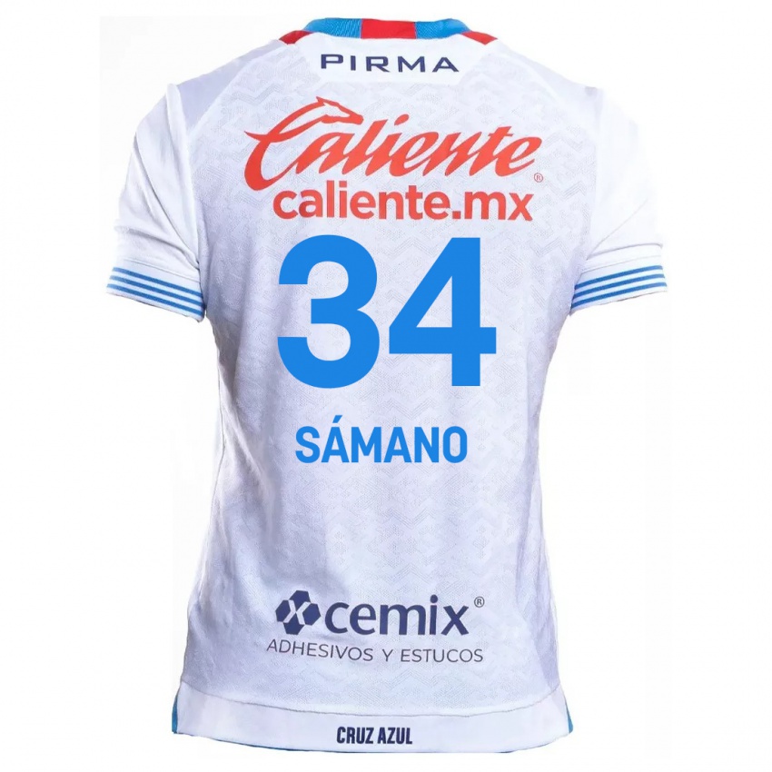 Bambino Maglia Leonardo Sámano #34 Bianco Blu Kit Gara Away 2024/25 Maglietta