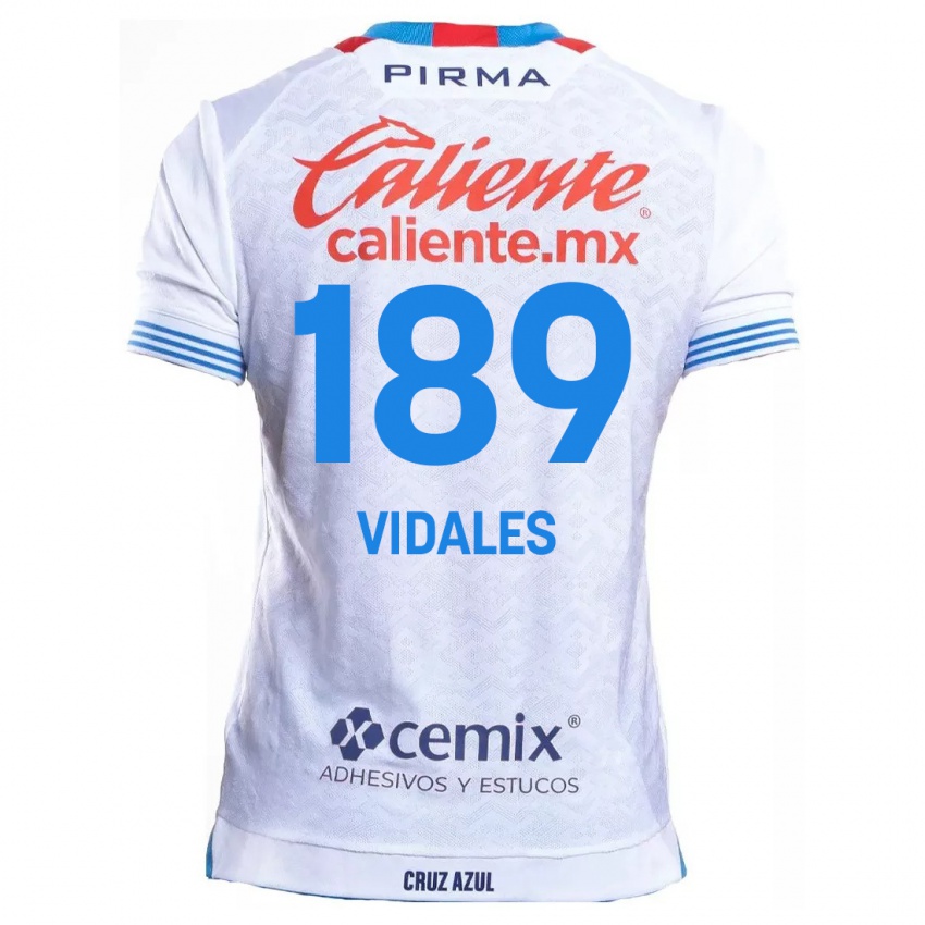 Bambino Maglia Álvaro Vidales #189 Bianco Blu Kit Gara Away 2024/25 Maglietta