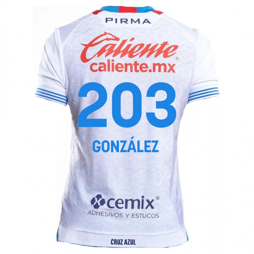 Bambino Maglia Rogelio González #203 Bianco Blu Kit Gara Away 2024/25 Maglietta