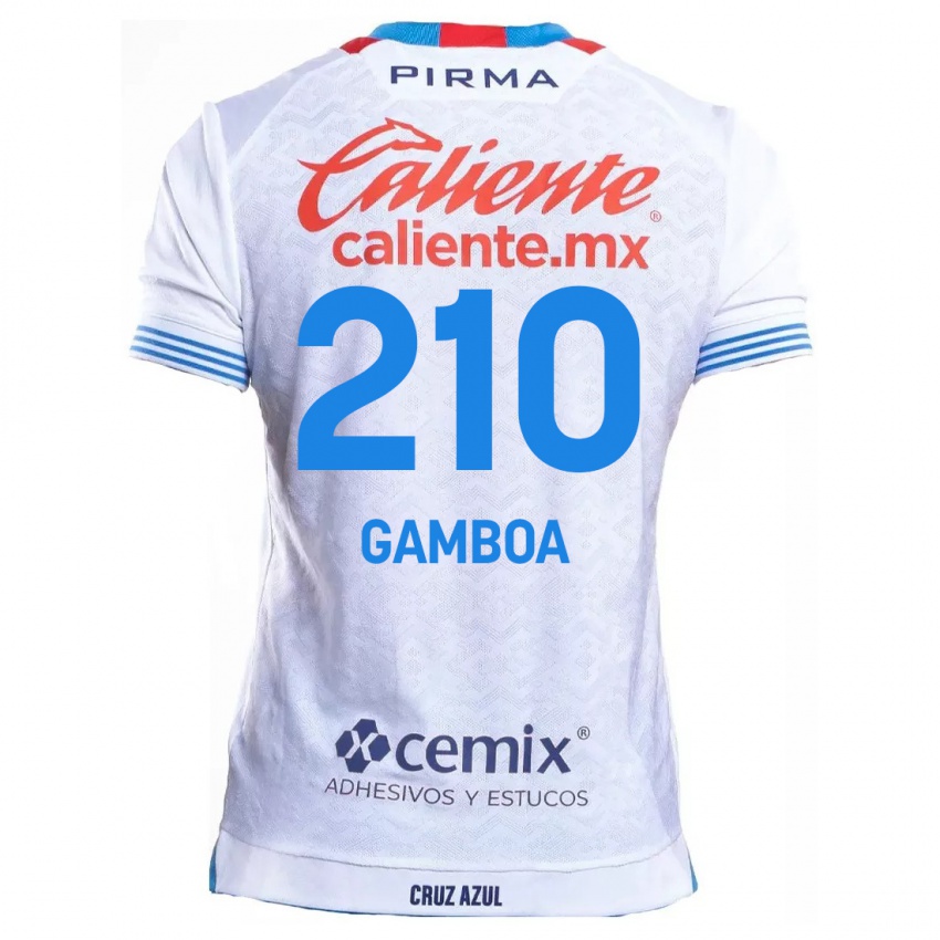 Bambino Maglia Bryan Gamboa #210 Bianco Blu Kit Gara Away 2024/25 Maglietta