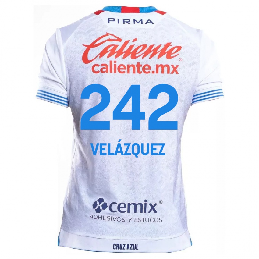 Bambino Maglia Karol Velázquez #242 Bianco Blu Kit Gara Away 2024/25 Maglietta