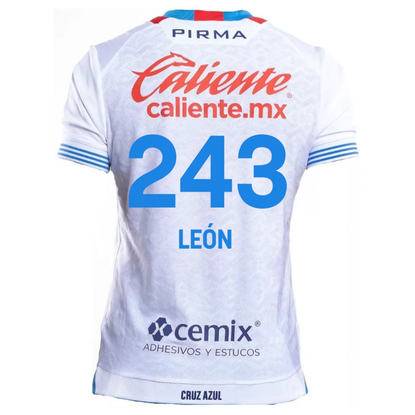 Bambino Maglia Cristhian León #243 Bianco Blu Kit Gara Away 2024/25 Maglietta